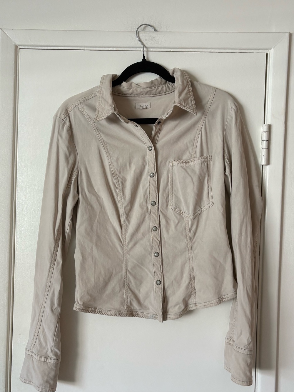 Pilcro by Anthropologie Beige Button-Down Long Sleeve Shirt Size M